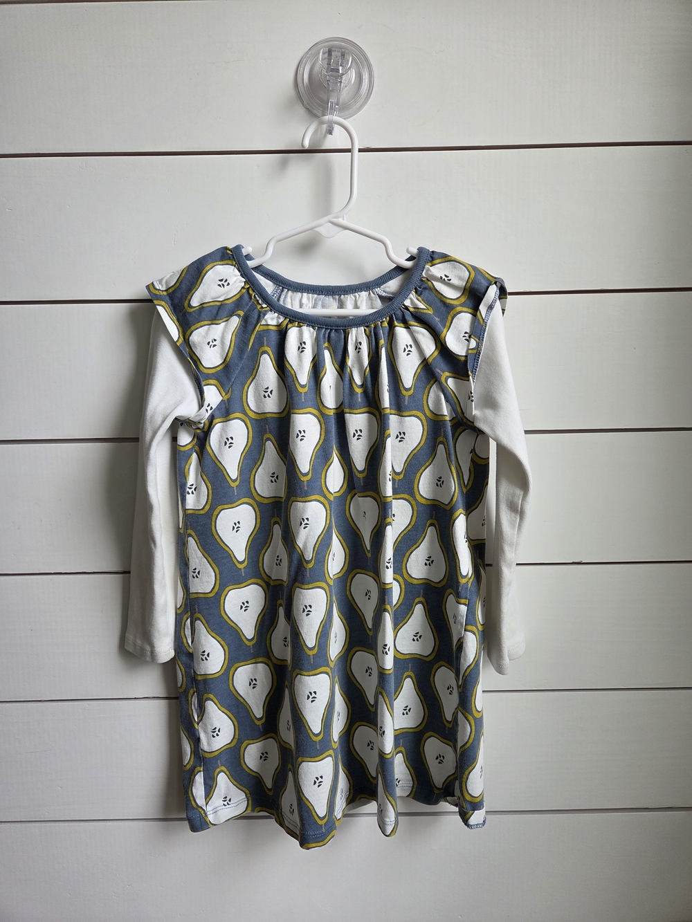 Tea Collection Blue, White & Yellow Pear-Print Layered Dress